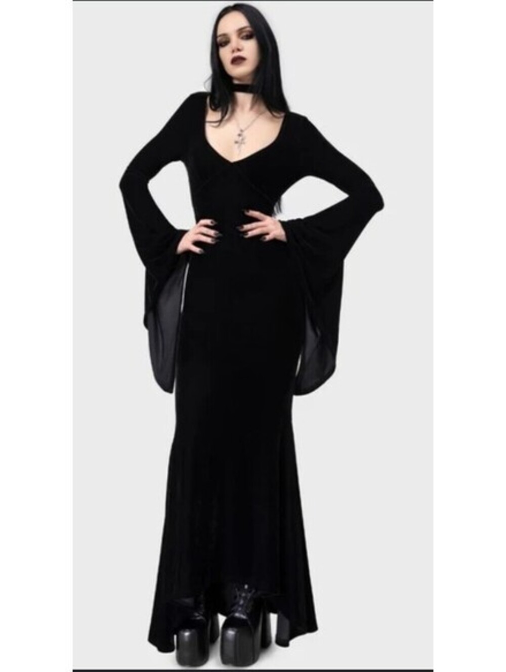 Killstar Netheria Maxi Dress Black Velvet Velour Goth Women's Sz XL NEW HTF